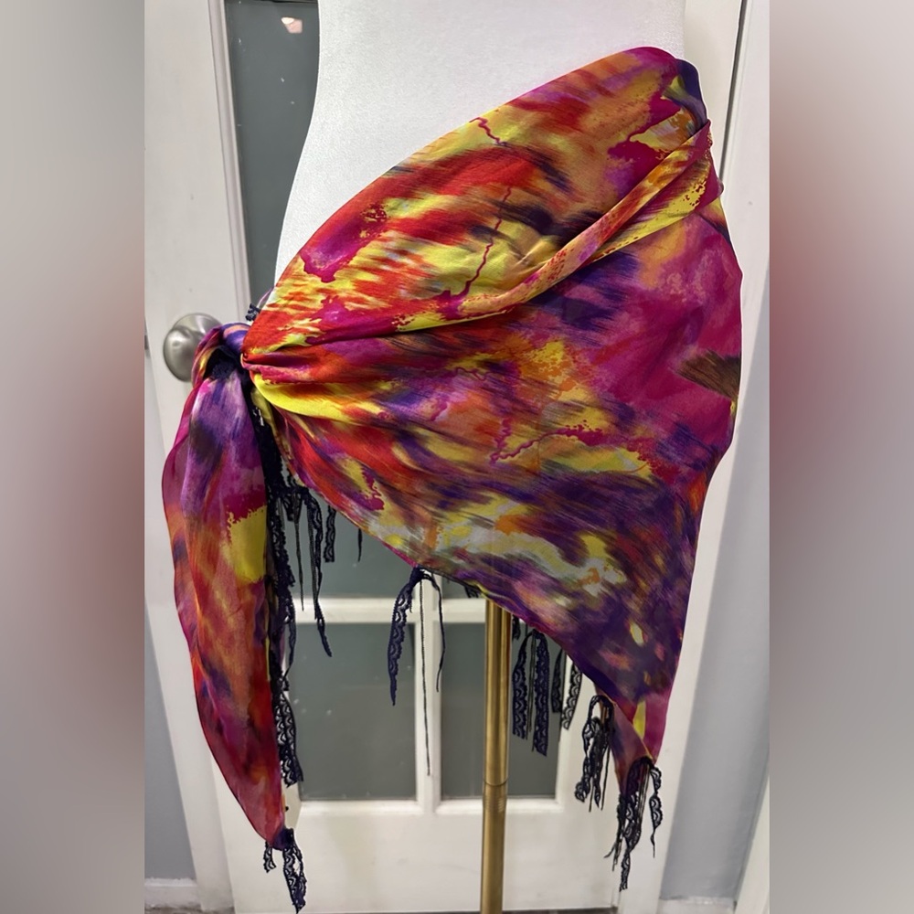 WINK Multicolor 100% Triangle Silk Scarf, Belly Dance, Beach Cover-Up  NWT $125